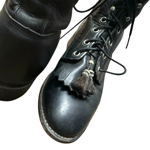 Larry Mahan 9.5 EUC minor wear Black Lace-Up Women's Boots- front tassel - Picture 2 of 16